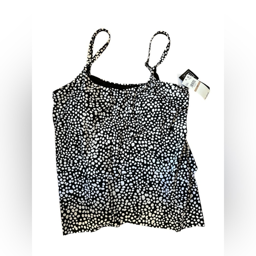 Island Escape swim top‎ NWT size 12 black white polka dot women’s